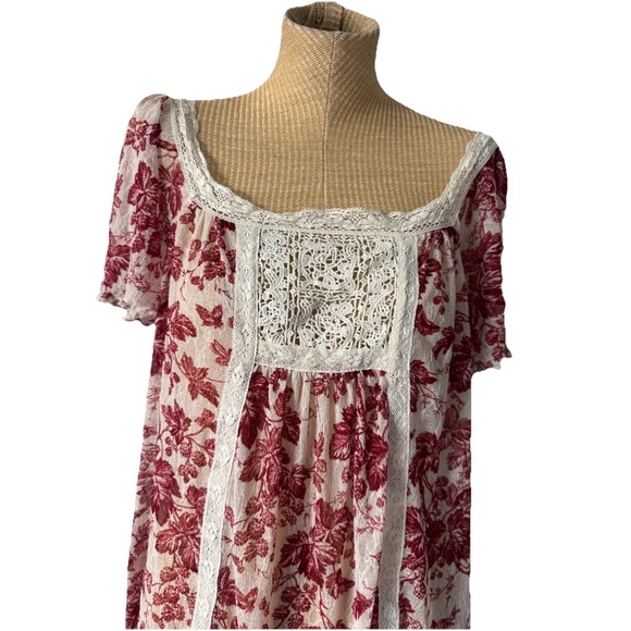 Denim & Supply Ralph Lauren Floral Lace Sheer Flowy Blouse Boho Red Size XL - Picture 2 of 7